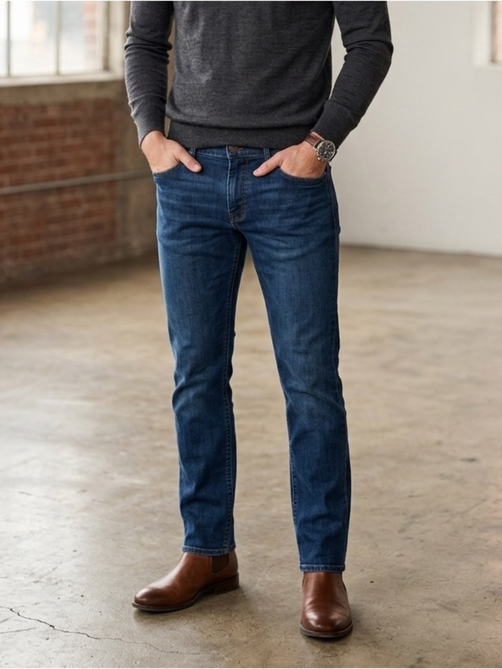 PAIGE Federal Slim Straight Leg Jeans Men's 34 Dark Wash Transcend USA
